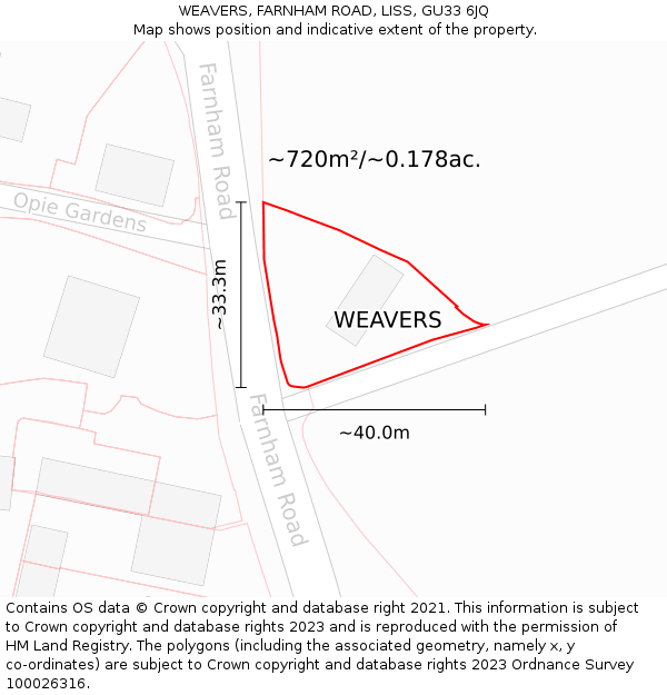 WEAVERS, FARNHAM ROAD, LISS, GU33 6JQ: Plot and title map