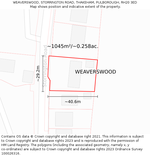 WEAVERSWOOD, STORRINGTON ROAD, THAKEHAM, PULBOROUGH, RH20 3ED: Plot and title map