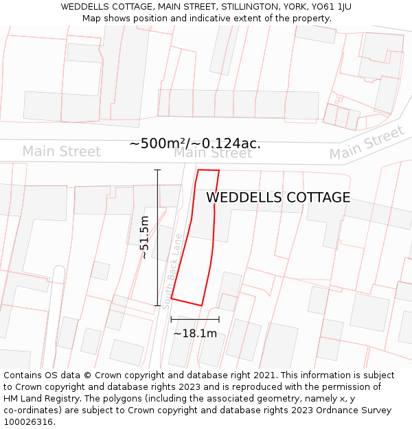 WEDDELLS COTTAGE, MAIN STREET, STILLINGTON, YORK, YO61 1JU: Plot and title map