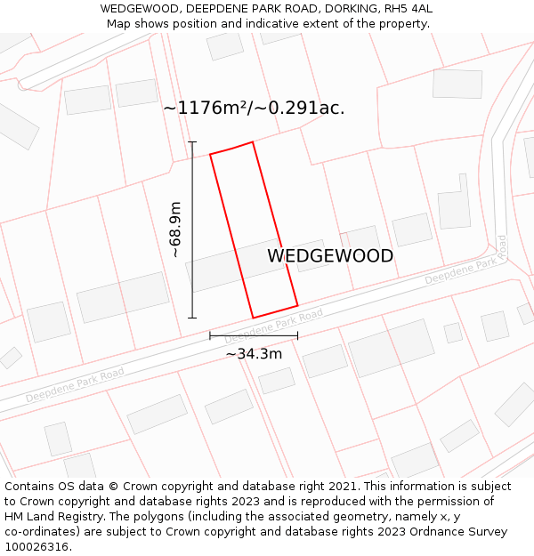 WEDGEWOOD, DEEPDENE PARK ROAD, DORKING, RH5 4AL: Plot and title map