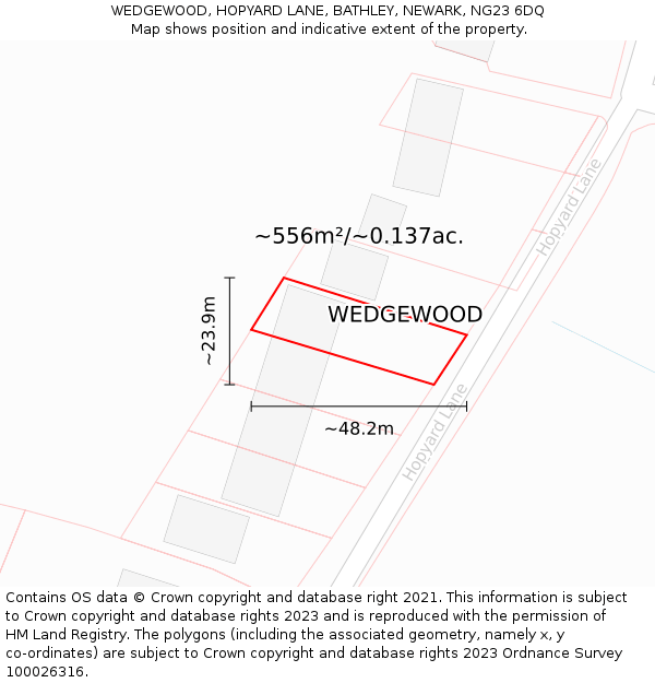 WEDGEWOOD, HOPYARD LANE, BATHLEY, NEWARK, NG23 6DQ: Plot and title map