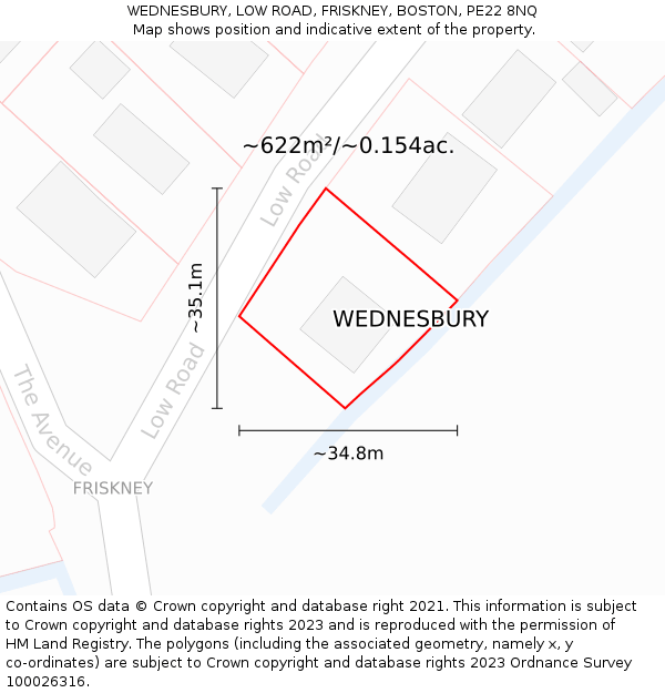 WEDNESBURY, LOW ROAD, FRISKNEY, BOSTON, PE22 8NQ: Plot and title map