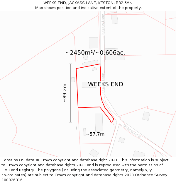 WEEKS END, JACKASS LANE, KESTON, BR2 6AN: Plot and title map