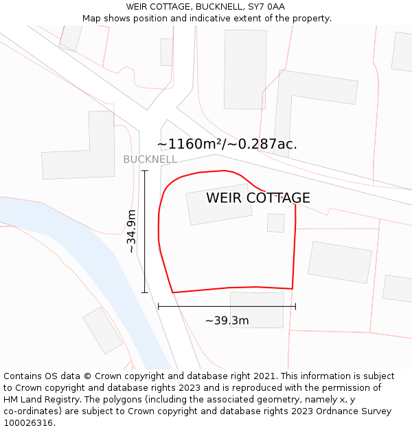 WEIR COTTAGE, BUCKNELL, SY7 0AA: Plot and title map