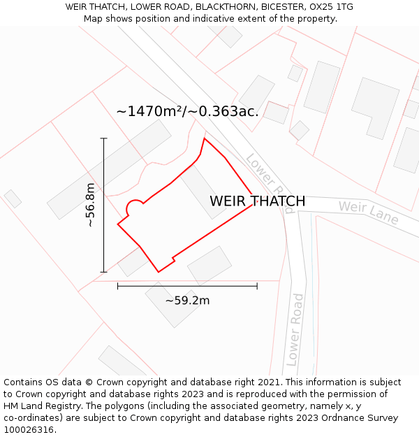 WEIR THATCH, LOWER ROAD, BLACKTHORN, BICESTER, OX25 1TG: Plot and title map