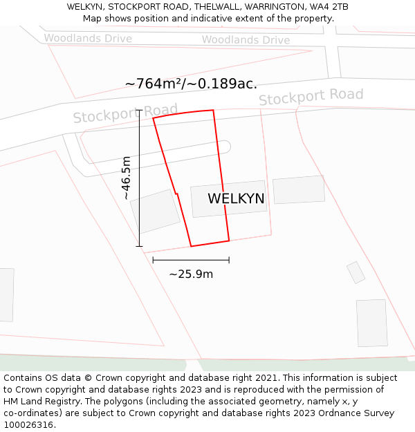 WELKYN, STOCKPORT ROAD, THELWALL, WARRINGTON, WA4 2TB: Plot and title map