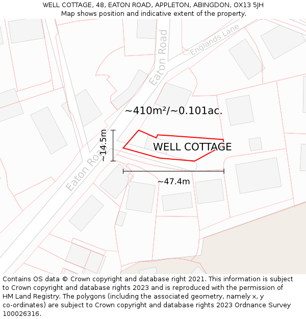 WELL COTTAGE, 48, EATON ROAD, APPLETON, ABINGDON, OX13 5JH: Plot and title map