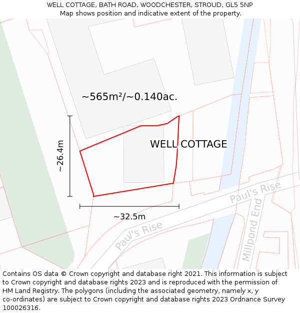 WELL COTTAGE, BATH ROAD, WOODCHESTER, STROUD, GL5 5NP: Plot and title map