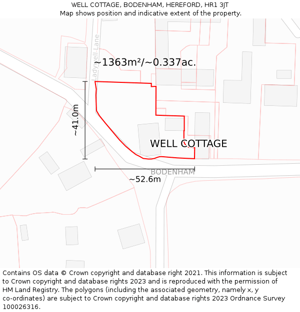 WELL COTTAGE, BODENHAM, HEREFORD, HR1 3JT: Plot and title map