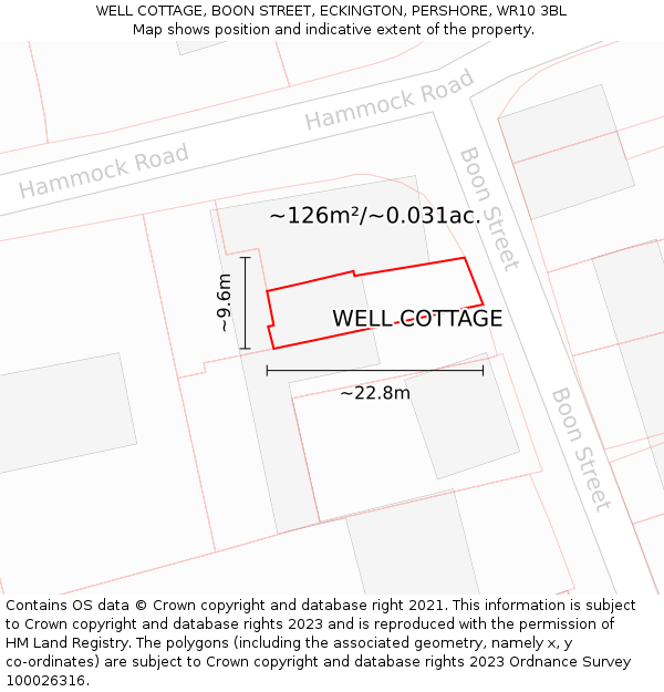 WELL COTTAGE, BOON STREET, ECKINGTON, PERSHORE, WR10 3BL: Plot and title map