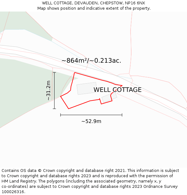 WELL COTTAGE, DEVAUDEN, CHEPSTOW, NP16 6NX: Plot and title map