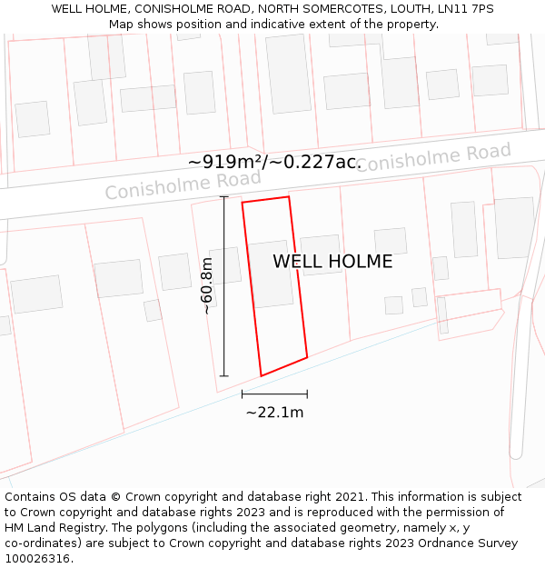 WELL HOLME, CONISHOLME ROAD, NORTH SOMERCOTES, LOUTH, LN11 7PS: Plot and title map