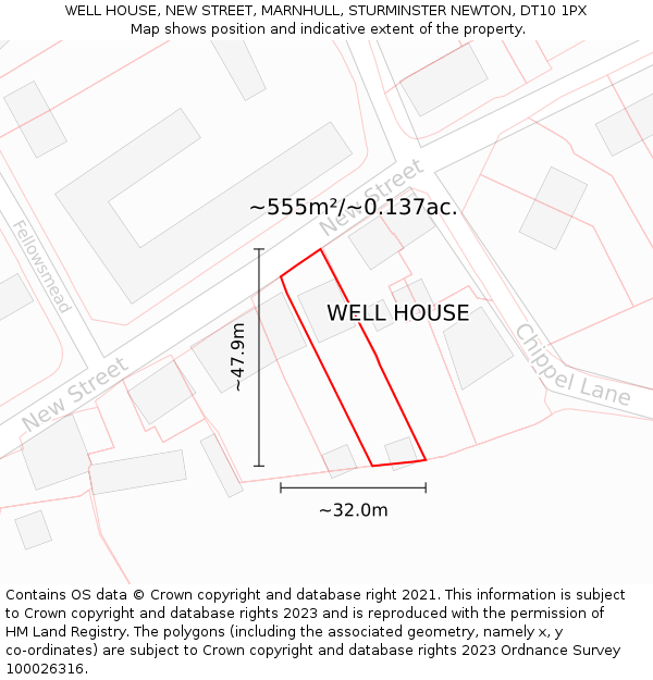 WELL HOUSE, NEW STREET, MARNHULL, STURMINSTER NEWTON, DT10 1PX: Plot and title map