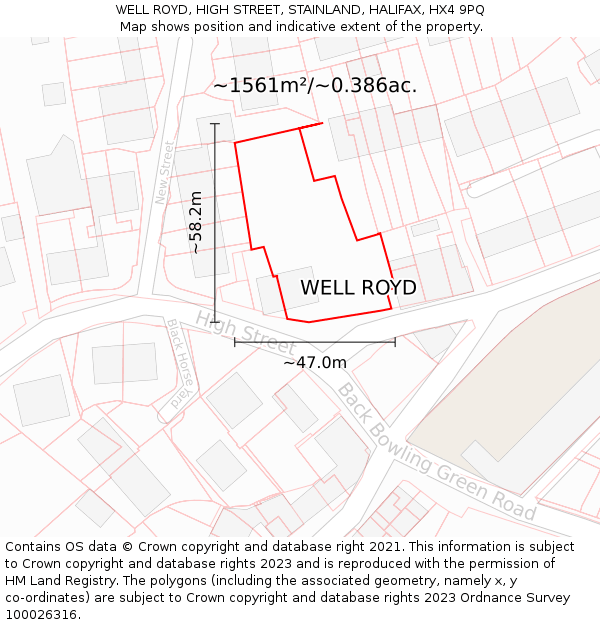 WELL ROYD, HIGH STREET, STAINLAND, HALIFAX, HX4 9PQ: Plot and title map