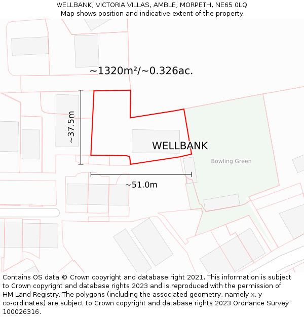 WELLBANK, VICTORIA VILLAS, AMBLE, MORPETH, NE65 0LQ: Plot and title map