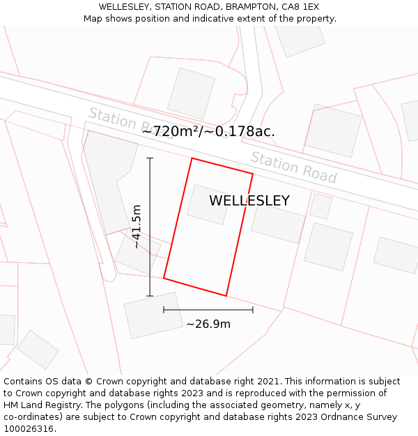 WELLESLEY, STATION ROAD, BRAMPTON, CA8 1EX: Plot and title map