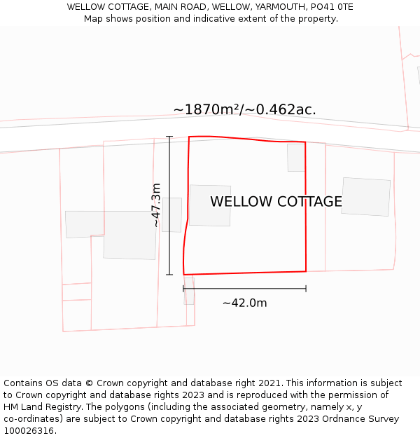 WELLOW COTTAGE, MAIN ROAD, WELLOW, YARMOUTH, PO41 0TE: Plot and title map