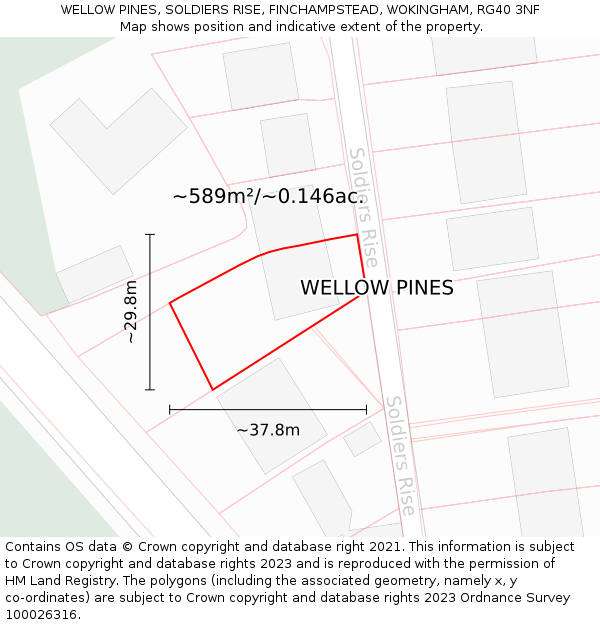 WELLOW PINES, SOLDIERS RISE, FINCHAMPSTEAD, WOKINGHAM, RG40 3NF: Plot and title map