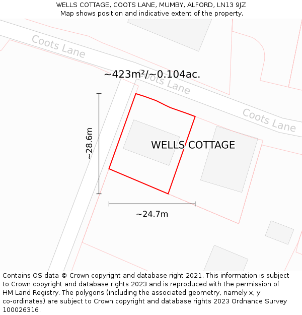 WELLS COTTAGE, COOTS LANE, MUMBY, ALFORD, LN13 9JZ: Plot and title map