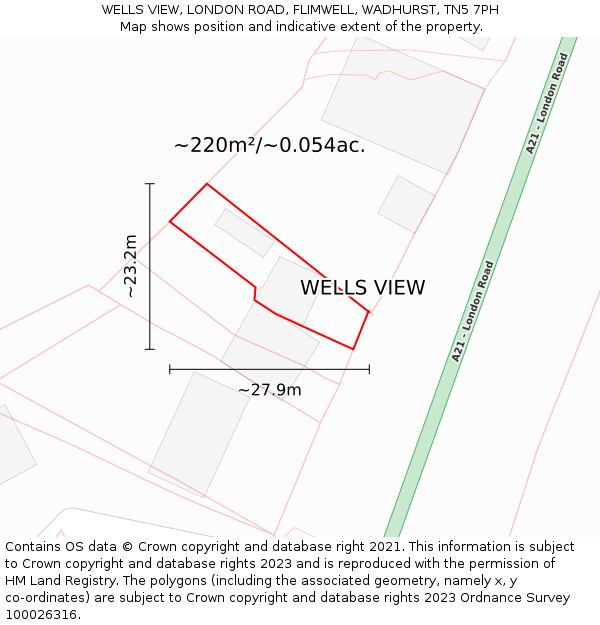 WELLS VIEW, LONDON ROAD, FLIMWELL, WADHURST, TN5 7PH: Plot and title map