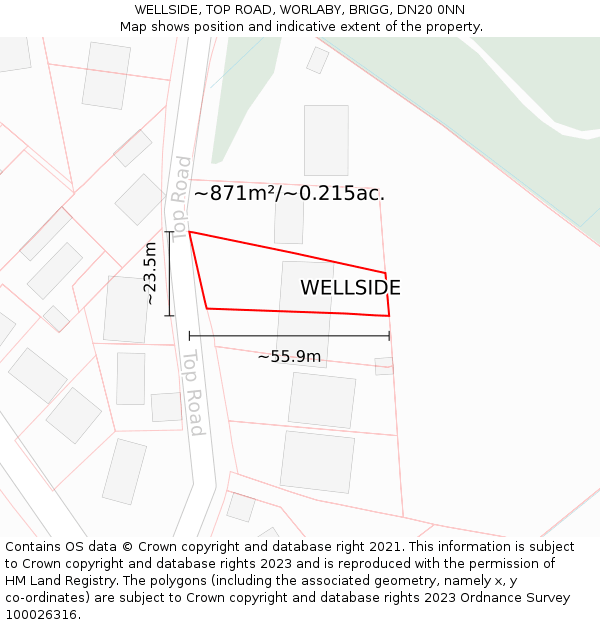 WELLSIDE, TOP ROAD, WORLABY, BRIGG, DN20 0NN: Plot and title map