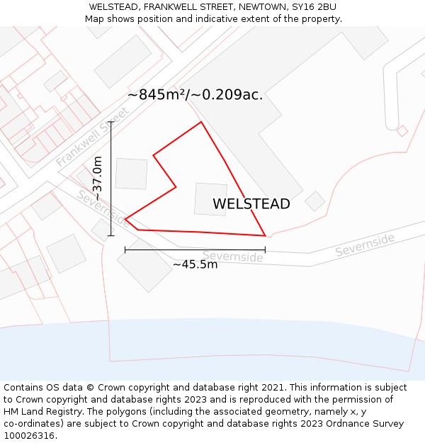 WELSTEAD, FRANKWELL STREET, NEWTOWN, SY16 2BU: Plot and title map