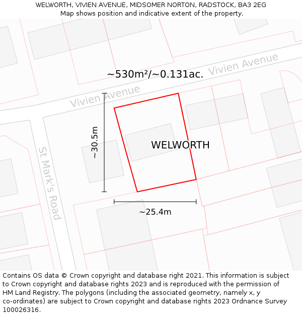 WELWORTH, VIVIEN AVENUE, MIDSOMER NORTON, RADSTOCK, BA3 2EG: Plot and title map