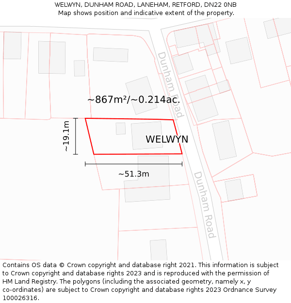 WELWYN, DUNHAM ROAD, LANEHAM, RETFORD, DN22 0NB: Plot and title map