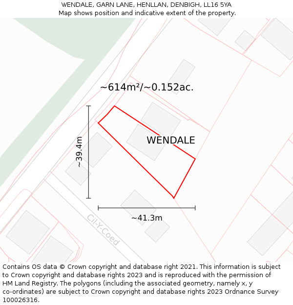 WENDALE, GARN LANE, HENLLAN, DENBIGH, LL16 5YA: Plot and title map