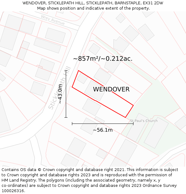 WENDOVER, STICKLEPATH HILL, STICKLEPATH, BARNSTAPLE, EX31 2DW: Plot and title map