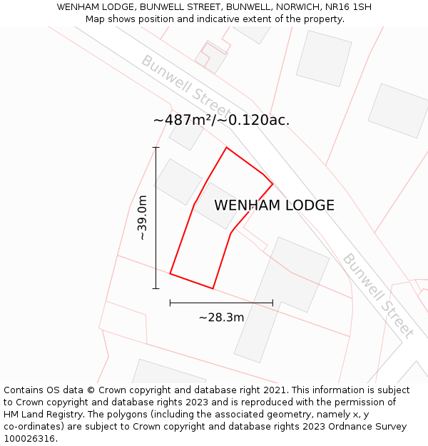 WENHAM LODGE, BUNWELL STREET, BUNWELL, NORWICH, NR16 1SH: Plot and title map