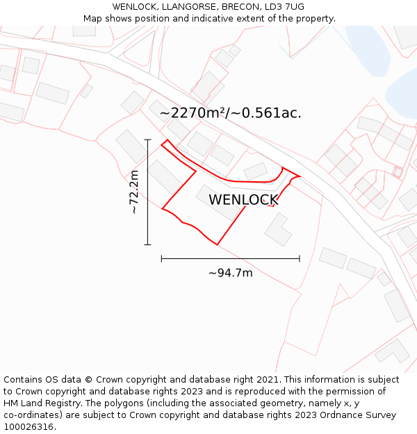 WENLOCK, LLANGORSE, BRECON, LD3 7UG: Plot and title map