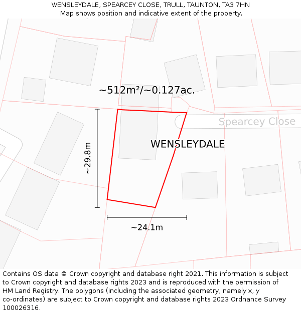 WENSLEYDALE, SPEARCEY CLOSE, TRULL, TAUNTON, TA3 7HN: Plot and title map