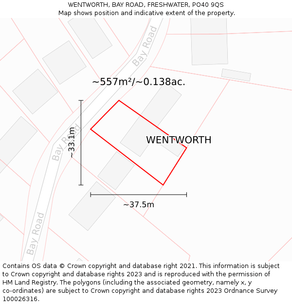 WENTWORTH, BAY ROAD, FRESHWATER, PO40 9QS: Plot and title map