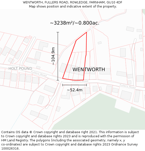 WENTWORTH, FULLERS ROAD, ROWLEDGE, FARNHAM, GU10 4DF: Plot and title map