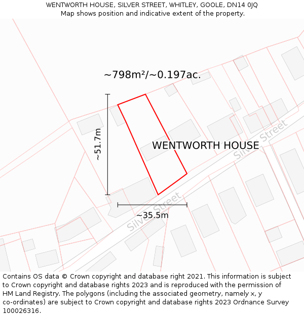 WENTWORTH HOUSE, SILVER STREET, WHITLEY, GOOLE, DN14 0JQ: Plot and title map