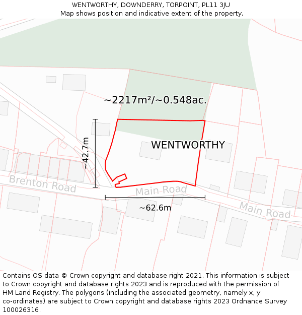 WENTWORTHY, DOWNDERRY, TORPOINT, PL11 3JU: Plot and title map