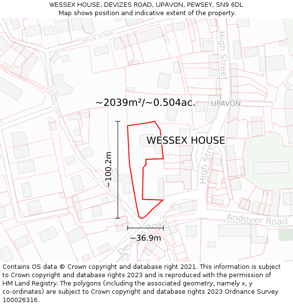 WESSEX HOUSE, DEVIZES ROAD, UPAVON, PEWSEY, SN9 6DL: Plot and title map