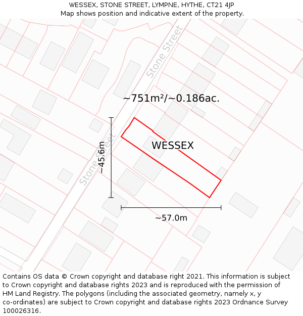 WESSEX, STONE STREET, LYMPNE, HYTHE, CT21 4JP: Plot and title map