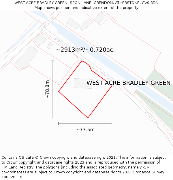 WEST ACRE BRADLEY GREEN, SPON LANE, GRENDON, ATHERSTONE, CV9 3DN: Plot and title map