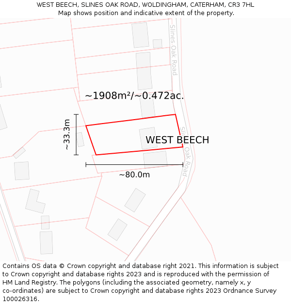 WEST BEECH, SLINES OAK ROAD, WOLDINGHAM, CATERHAM, CR3 7HL: Plot and title map