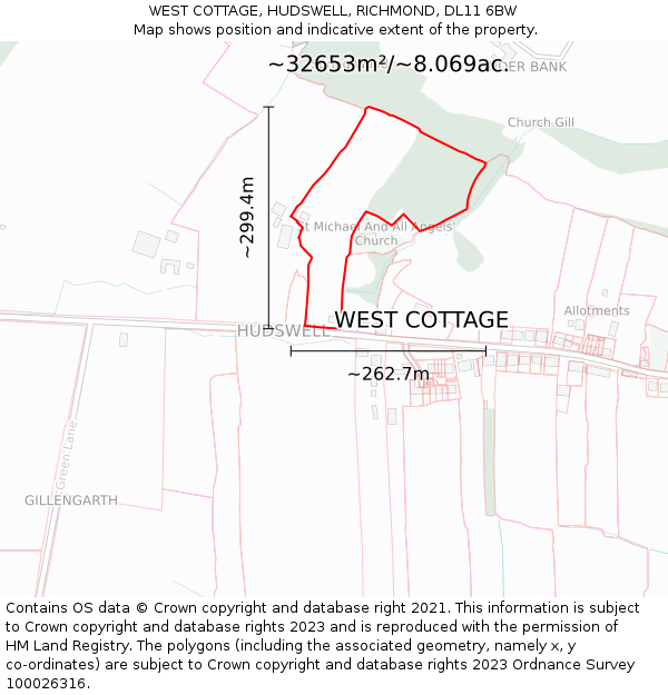 WEST COTTAGE, HUDSWELL, RICHMOND, DL11 6BW: Plot and title map