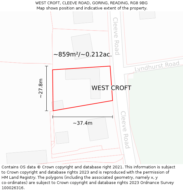 WEST CROFT, CLEEVE ROAD, GORING, READING, RG8 9BG: Plot and title map