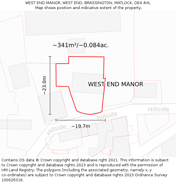 WEST END MANOR, WEST END, BRASSINGTON, MATLOCK, DE4 4HL: Plot and title map