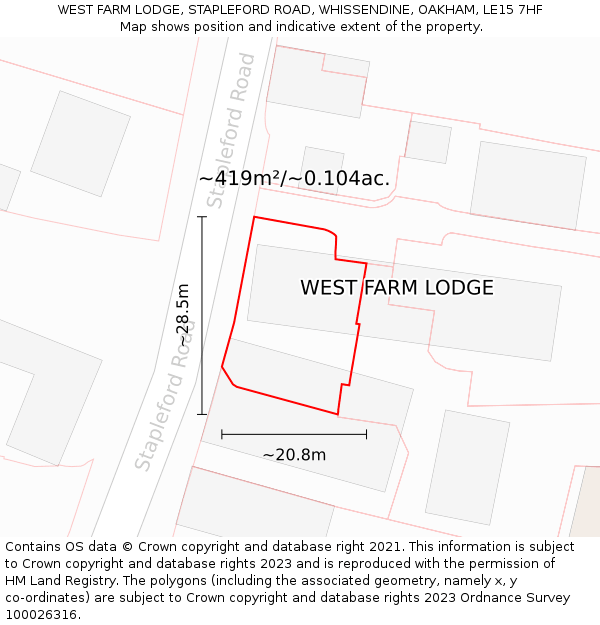 WEST FARM LODGE, STAPLEFORD ROAD, WHISSENDINE, OAKHAM, LE15 7HF: Plot and title map