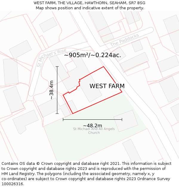 WEST FARM, THE VILLAGE, HAWTHORN, SEAHAM, SR7 8SG: Plot and title map