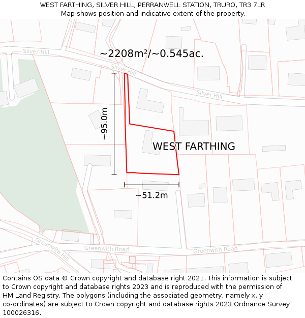 WEST FARTHING, SILVER HILL, PERRANWELL STATION, TRURO, TR3 7LR: Plot and title map