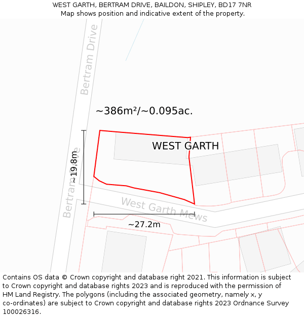 WEST GARTH, BERTRAM DRIVE, BAILDON, SHIPLEY, BD17 7NR: Plot and title map