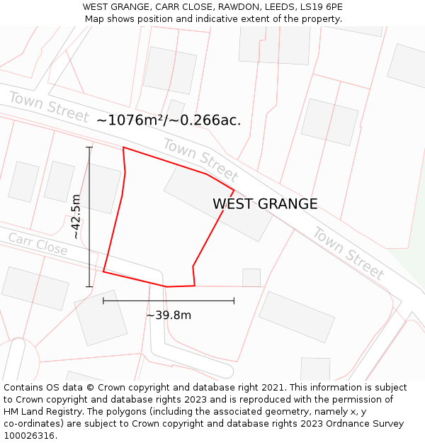 WEST GRANGE, CARR CLOSE, RAWDON, LEEDS, LS19 6PE: Plot and title map