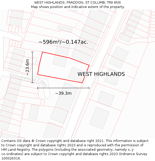 WEST HIGHLANDS, FRADDON, ST COLUMB, TR9 6NS: Plot and title map